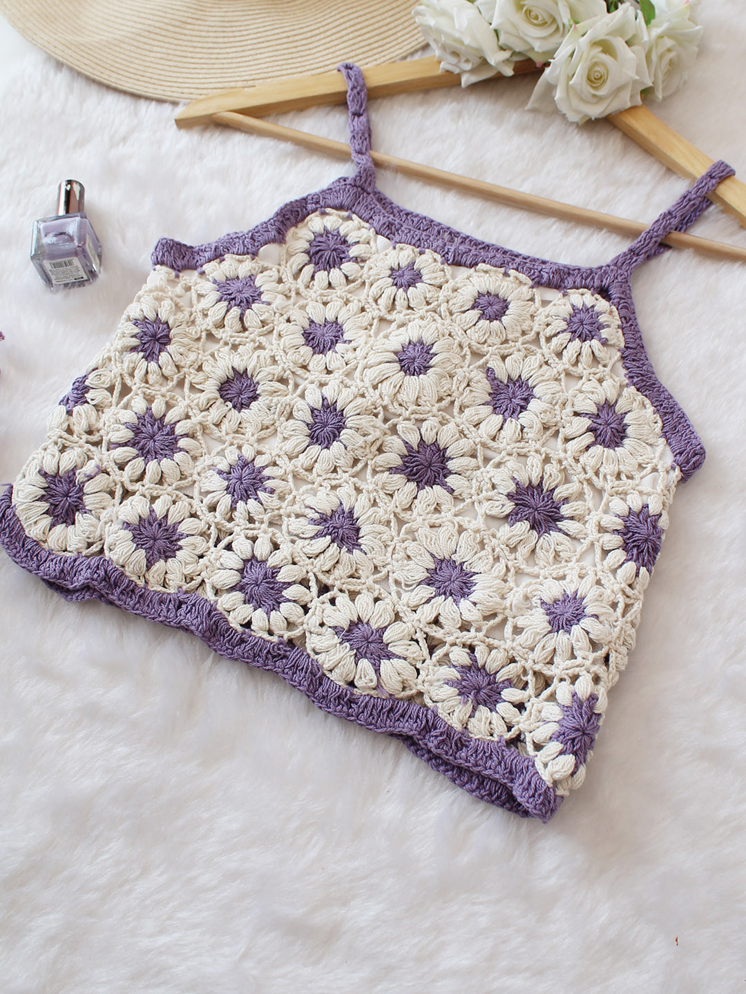 Woonie Handmade Crochet Daisy Top - Lavender