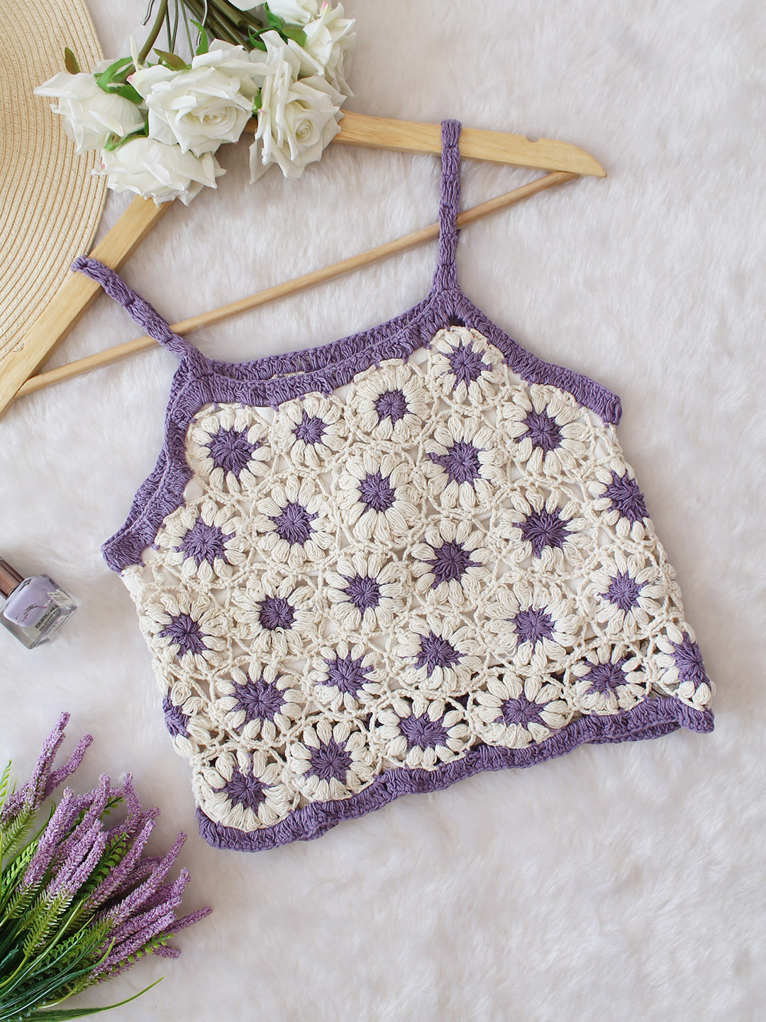 Woonie Handmade Crochet Daisy Top - Lavender