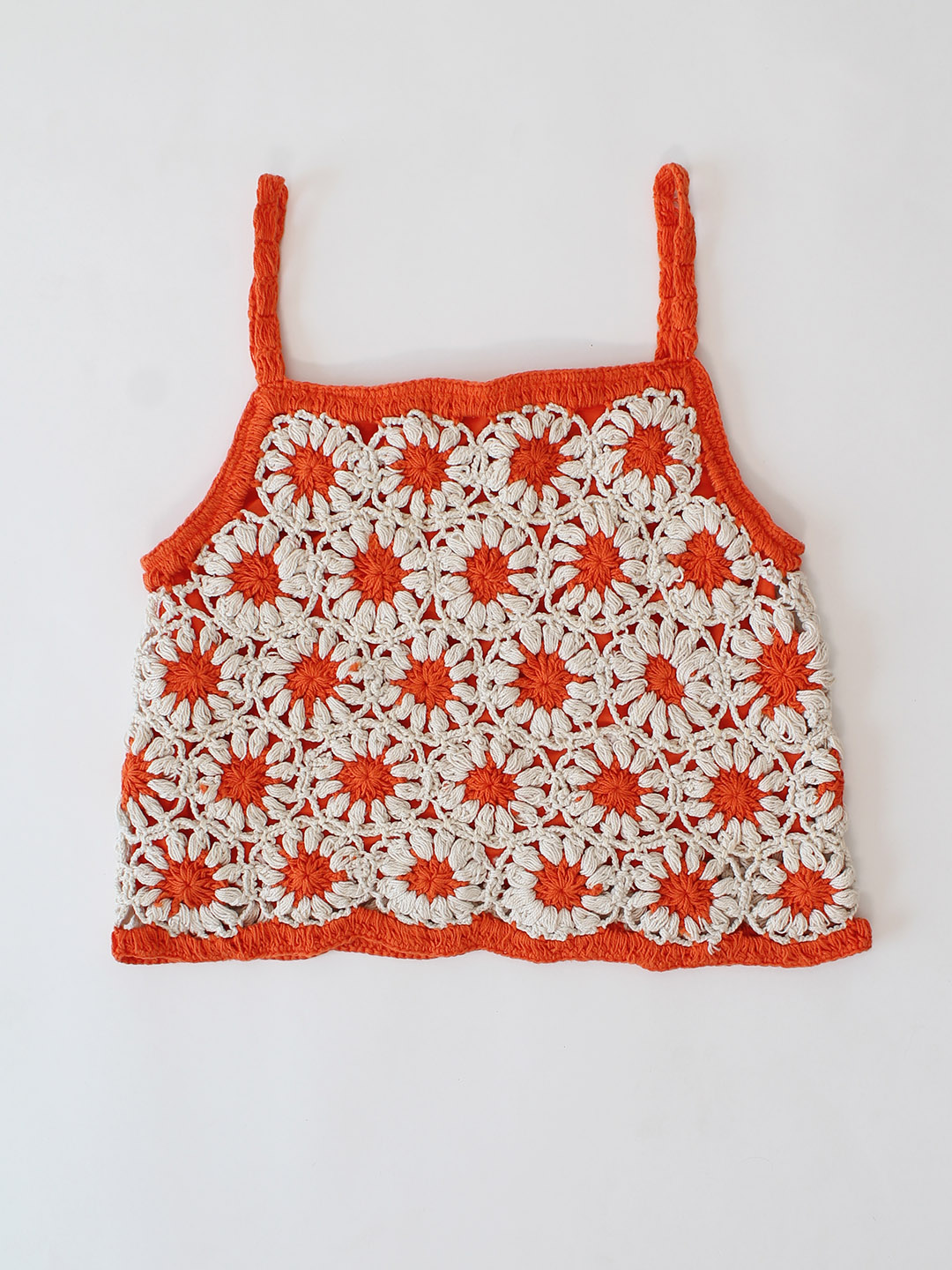 Woonie Handmade Crochet Daisy Top - Orange