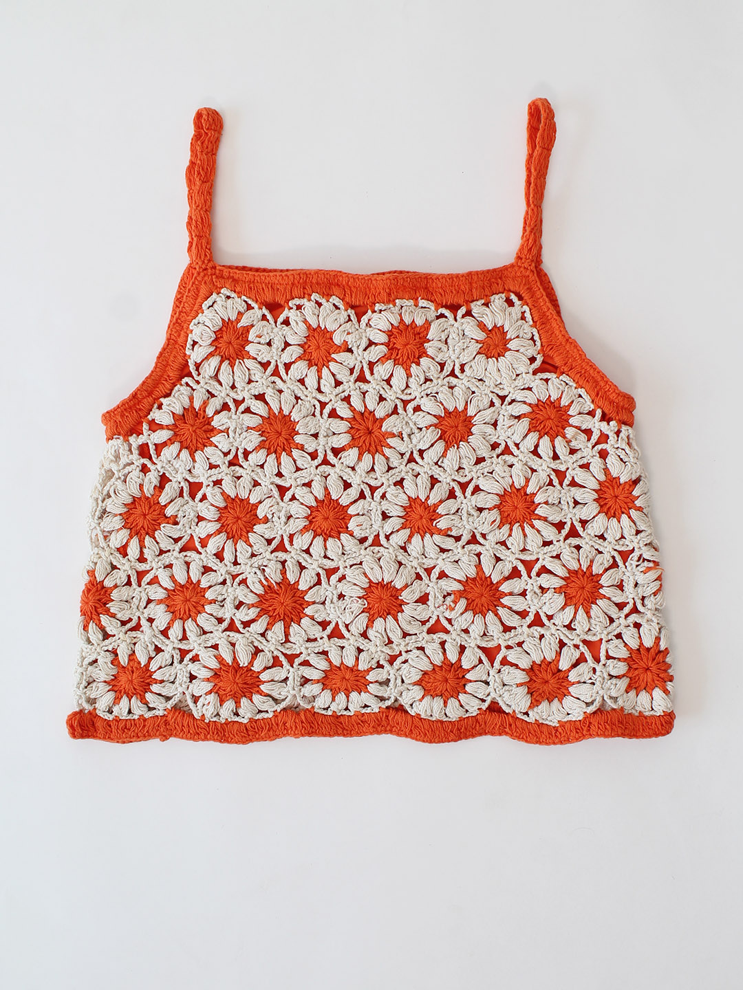 Woonie Handmade Crochet Daisy Top - Orange