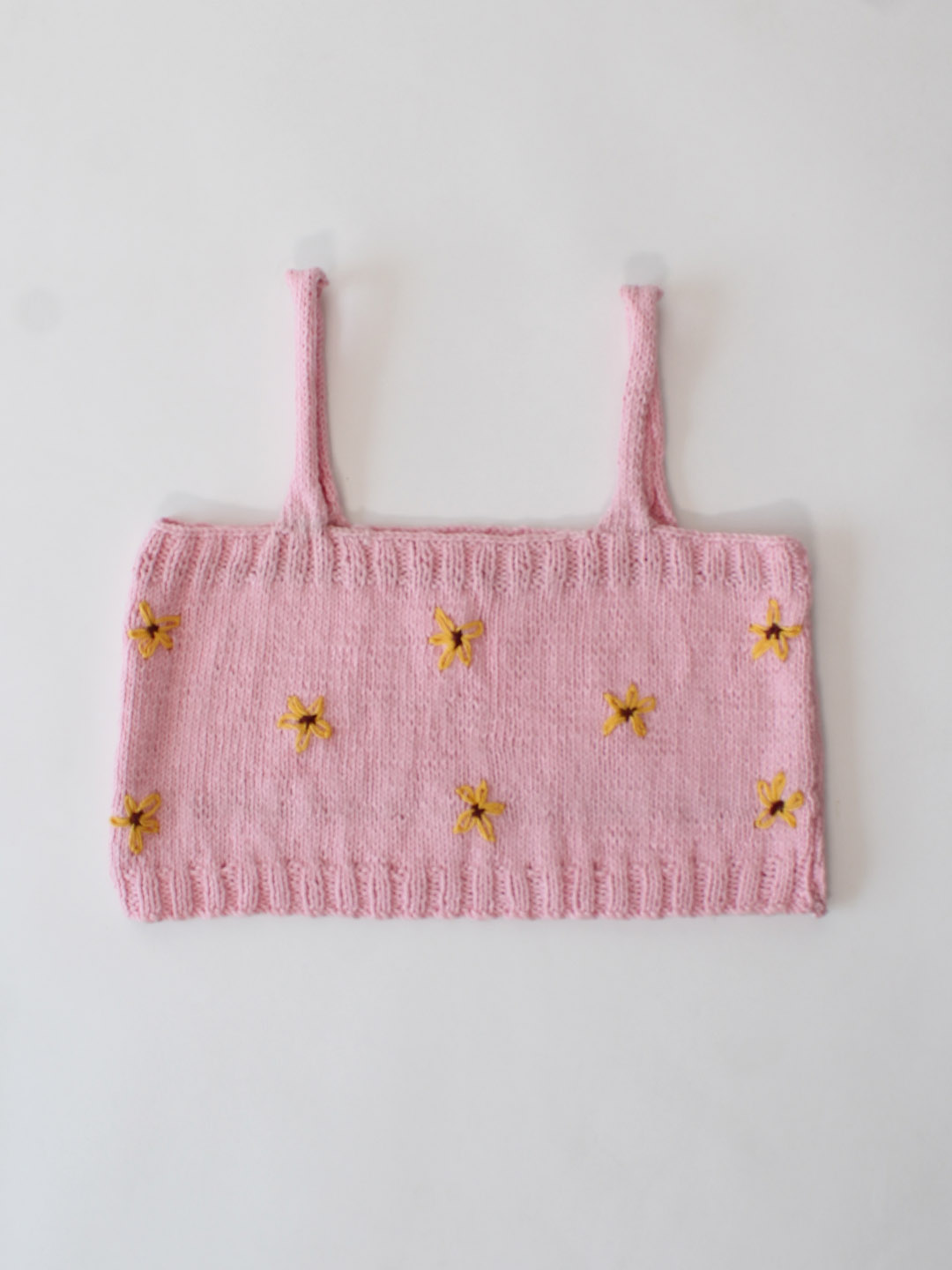 Woonie Handknitted Embroidered Crop Top - Pink