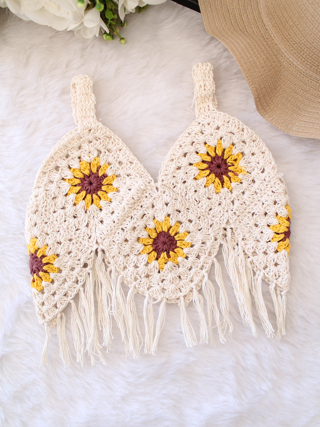 Woonie Floral Sleevless Crochet Top - Off White