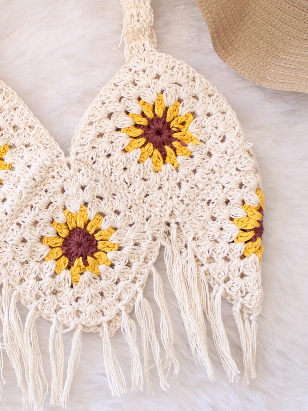 Woonie Floral Sleevless Crochet Top - Off White