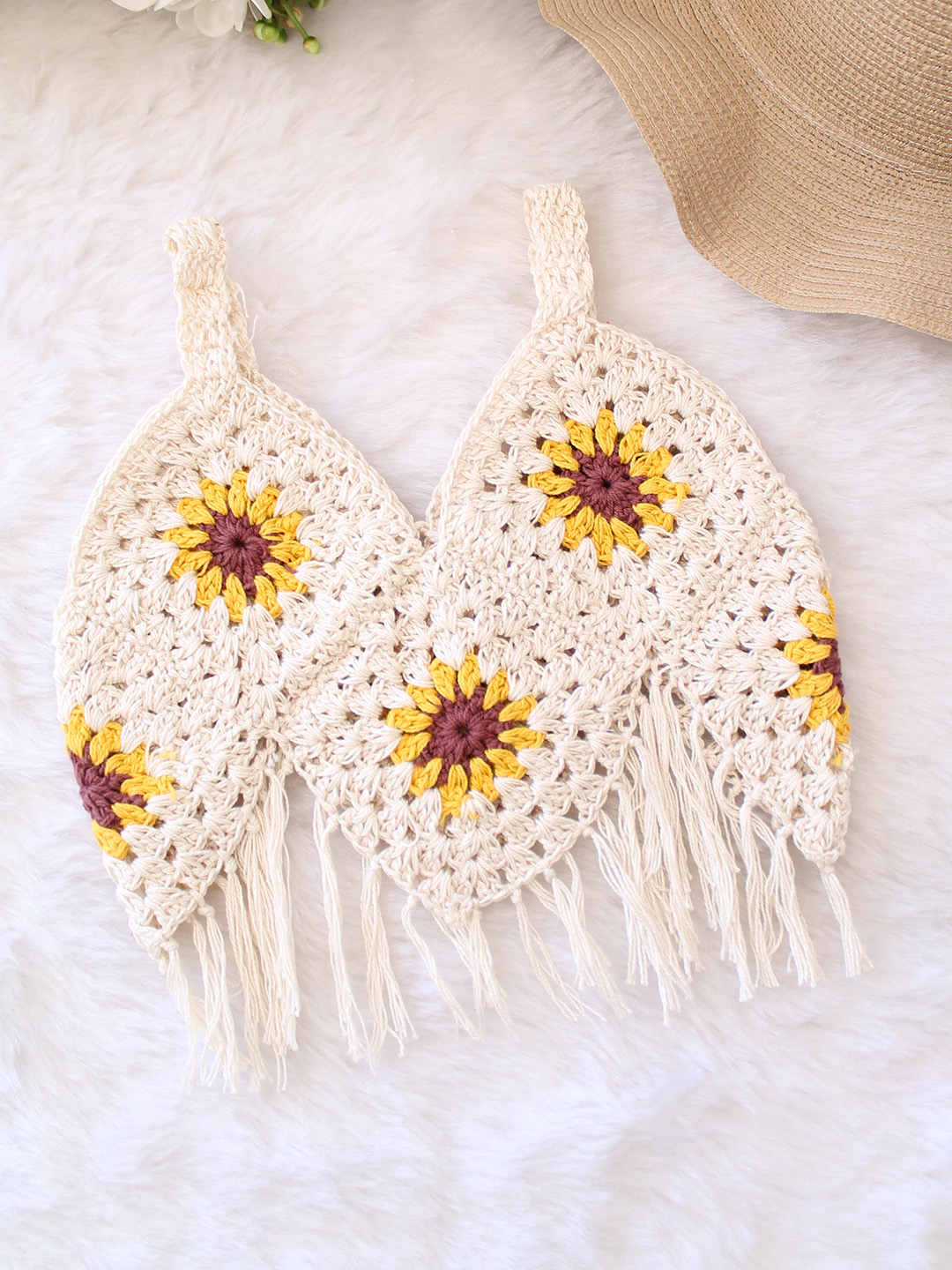 Woonie Floral Sleevless Crochet Top - Off White