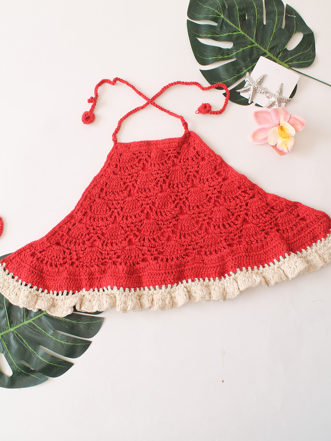 Woonie Self Design Halterneck Top  Red