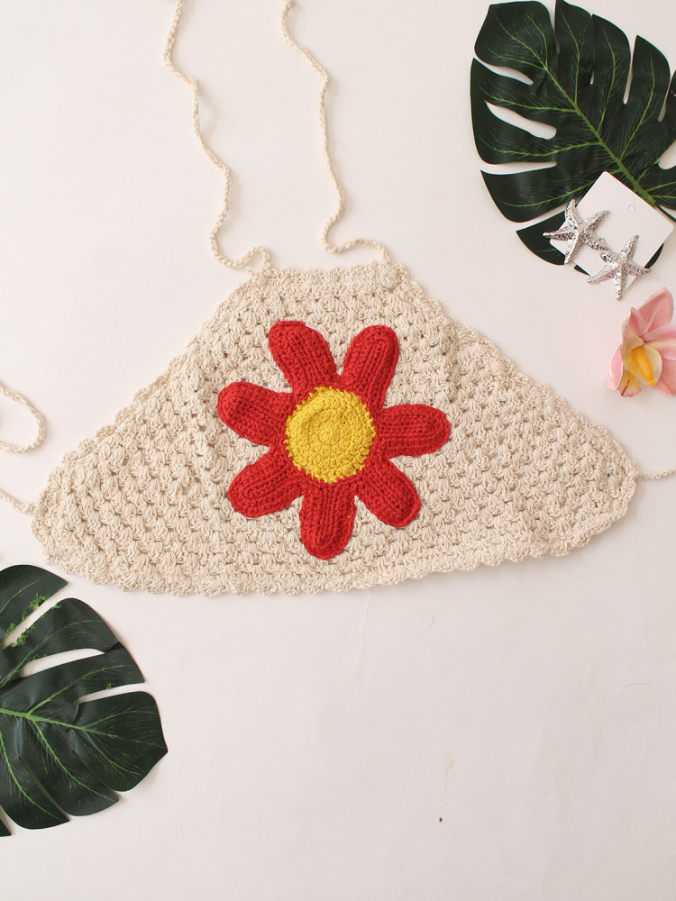 Image of Woonie Floral Design Halterneck Top - White