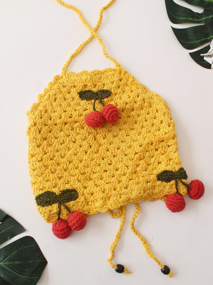 Image of Woonie Cherry Design Halterneck Top - Yellow