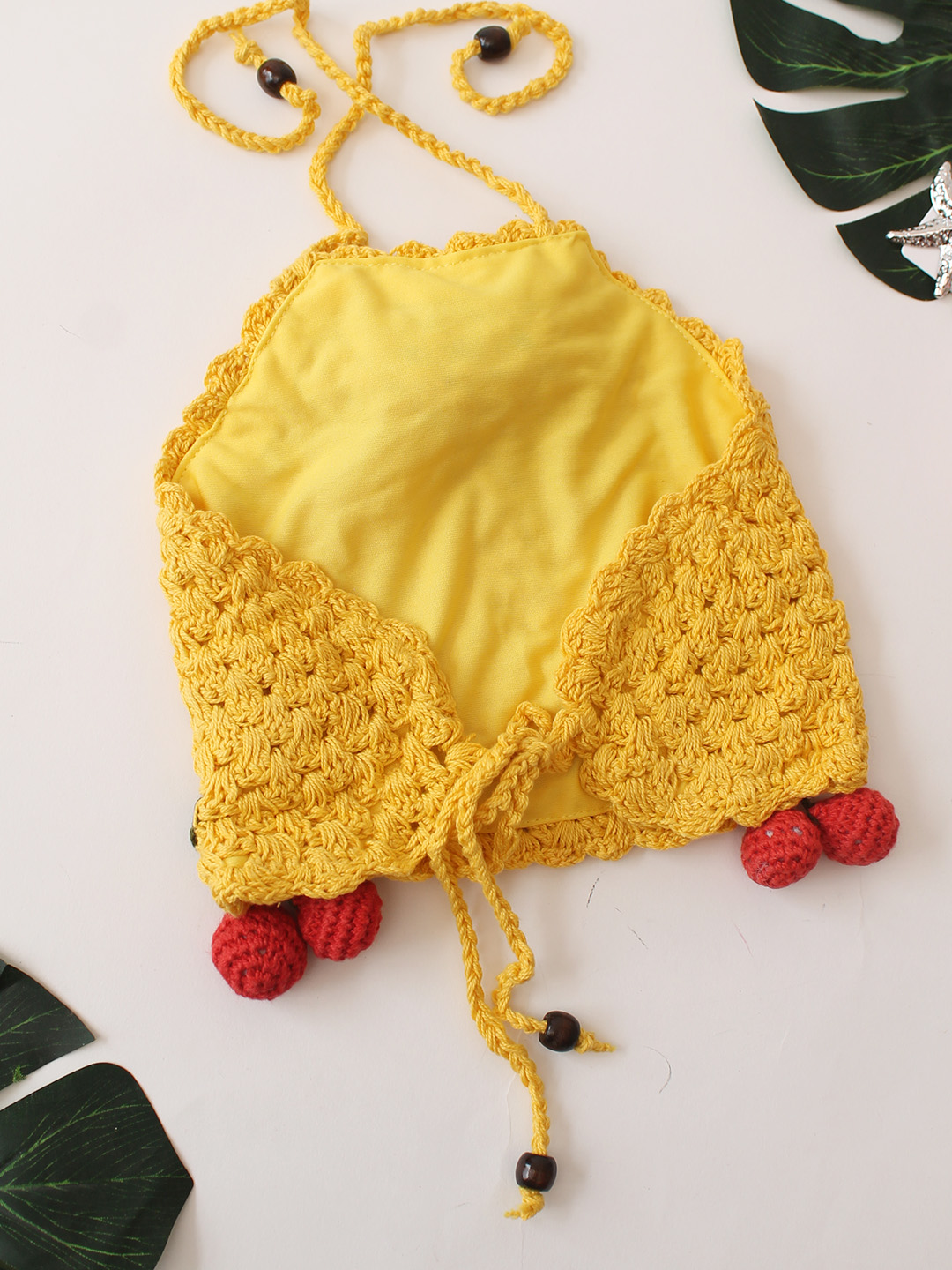 Woonie Cherry Design Halterneck Top - Yellow