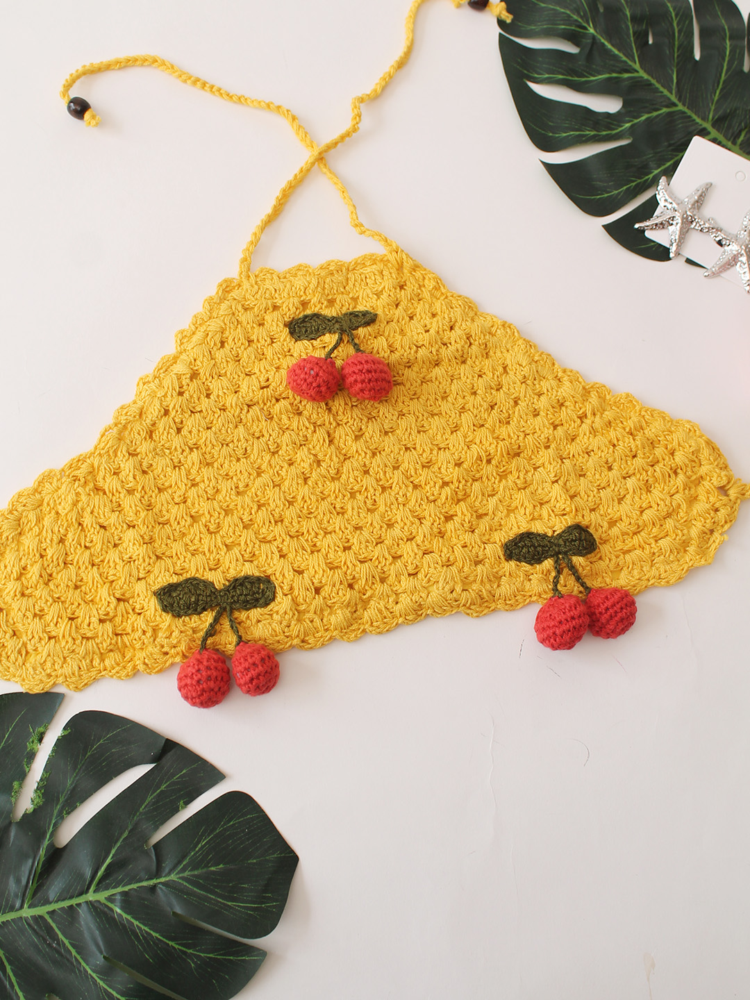Woonie Cherry Design Halterneck Top - Yellow