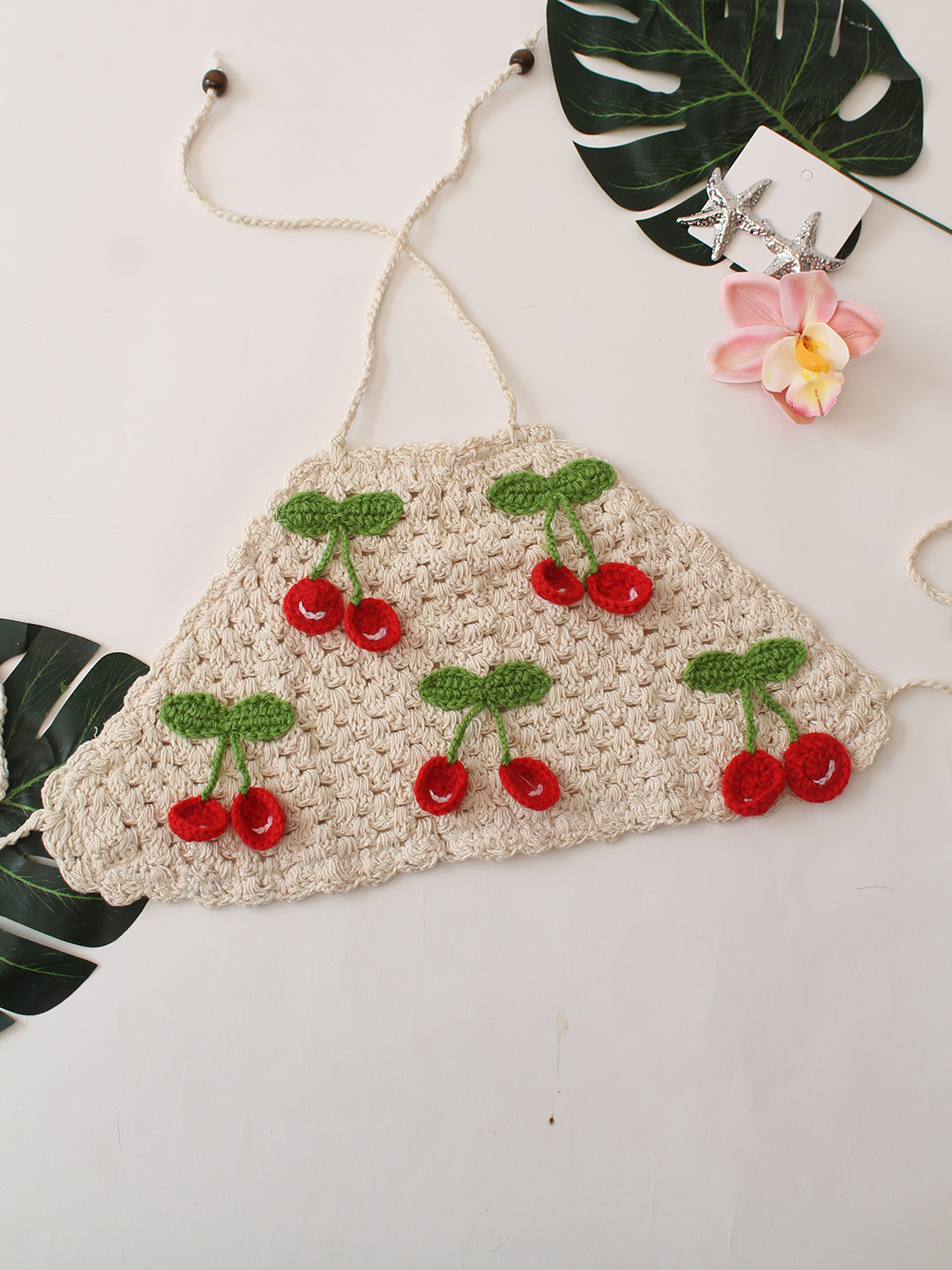 Woonie Cherry Design Halterneck Top - White