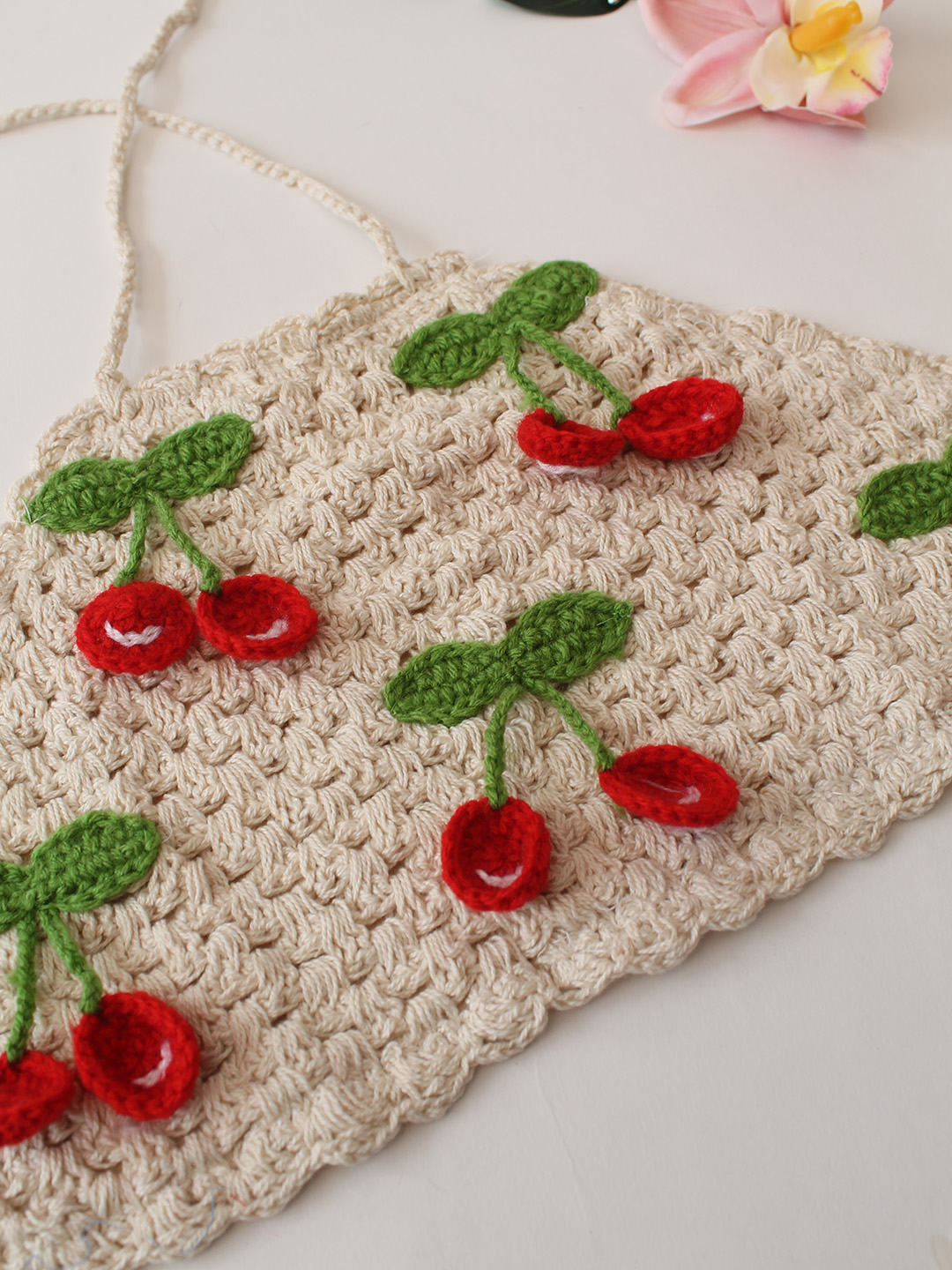 Woonie Cherry Design Halterneck Top - White