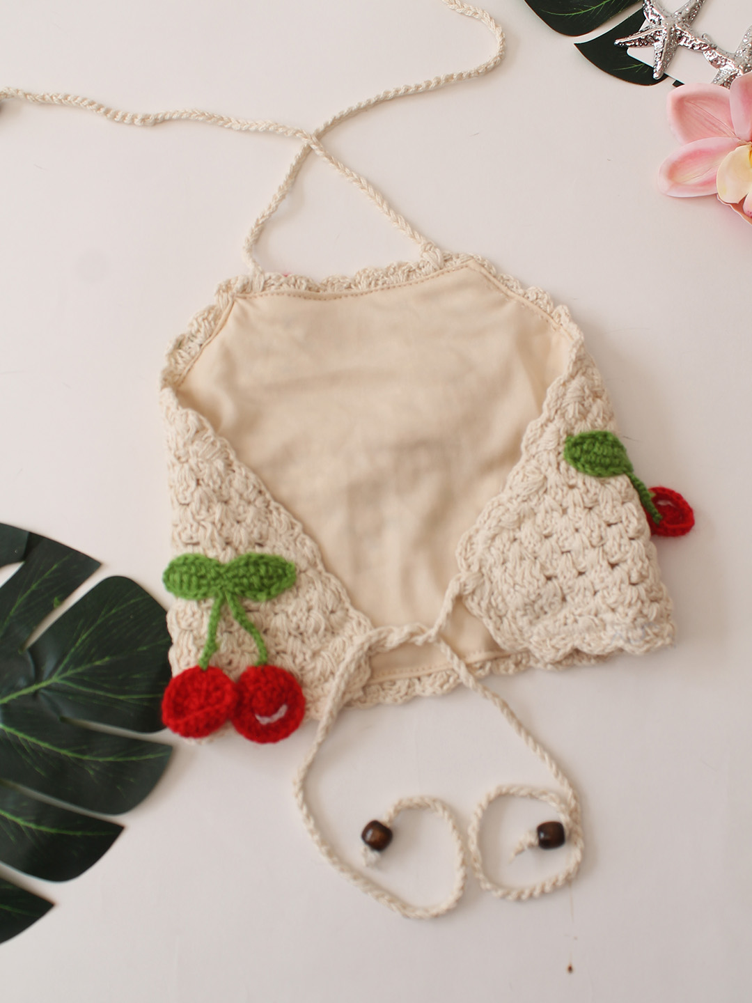 Woonie Cherry Design Halterneck Top - White