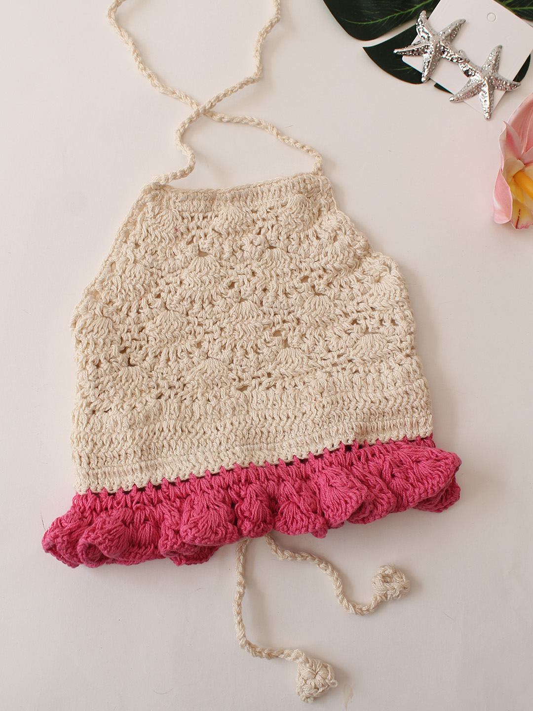 Woonie Self Design Halterneck Top  White