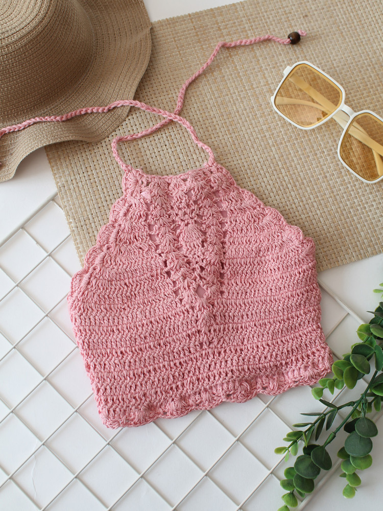 Image of Woonie Self Design Halterneck Top - Pink