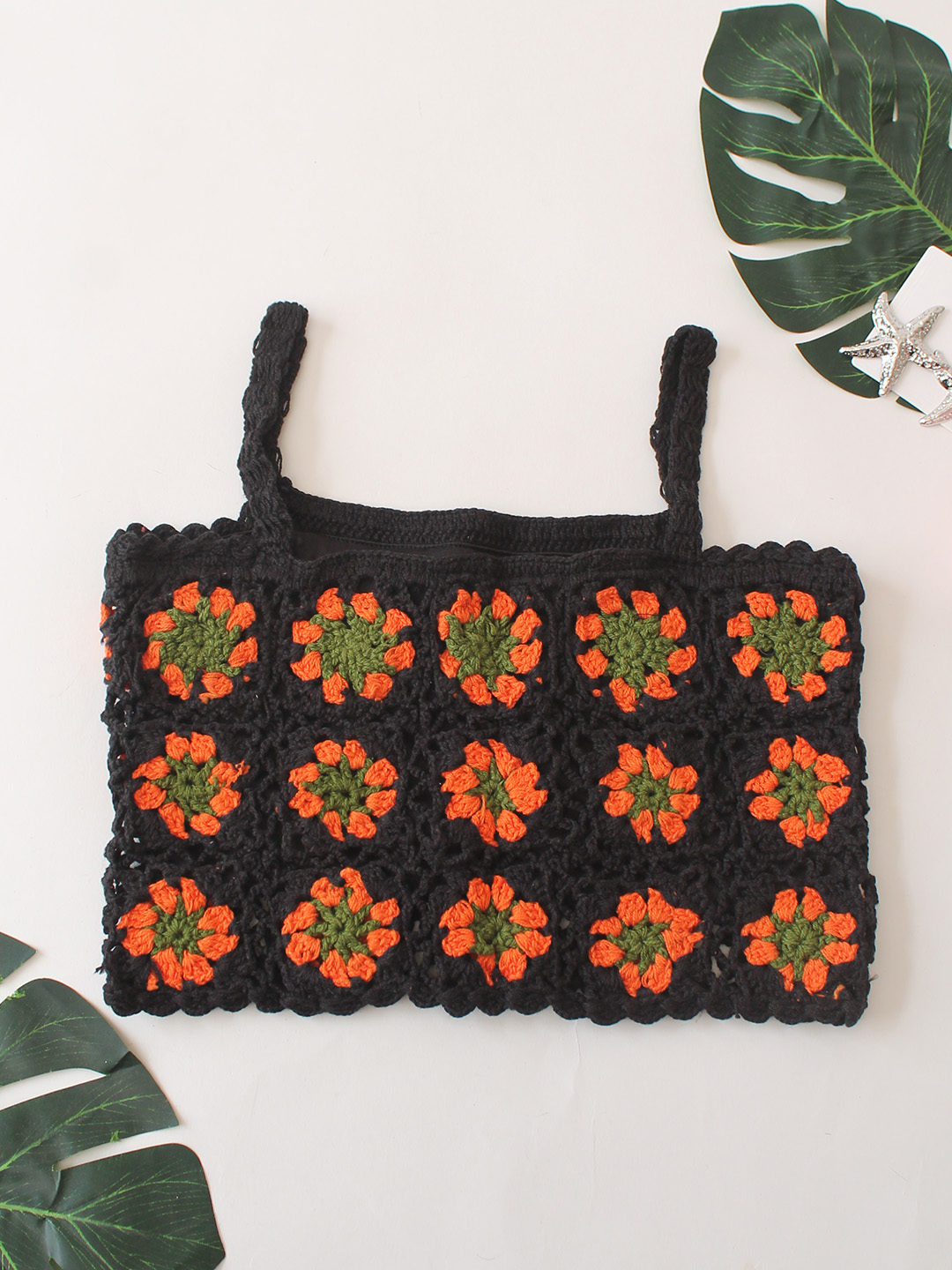 Woonie Floral Design Top  Black