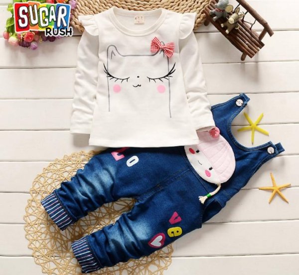 Image of Cute Dungaree In White