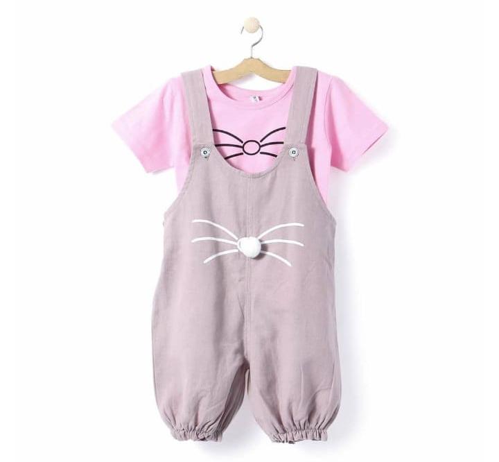 Cute Dungaree Set With Pink Top
