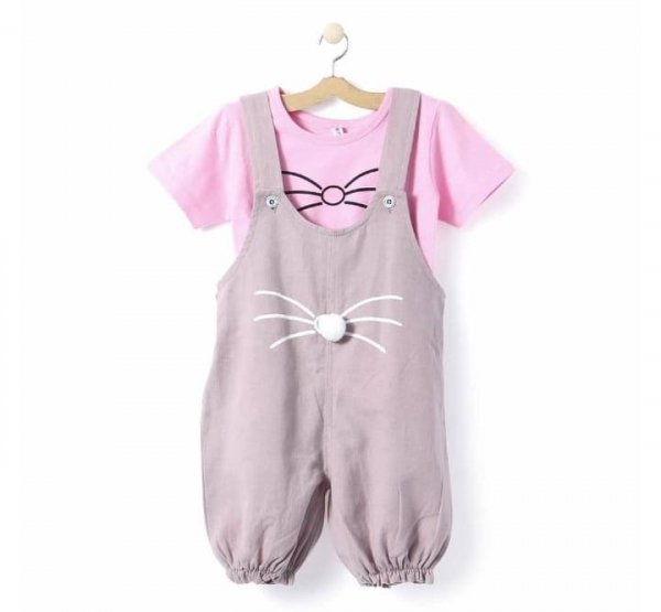 Image of Cute Dungaree Set With Pink Top