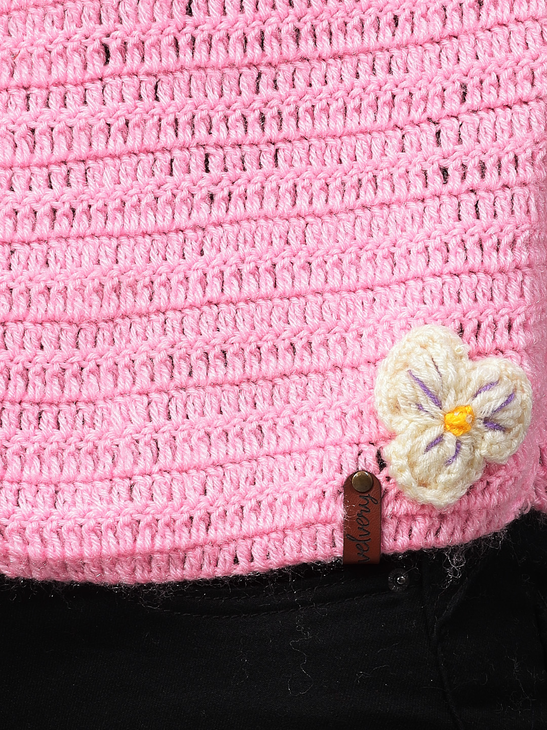 Cute Oversized Cardigan with Flowers for Women - Pink