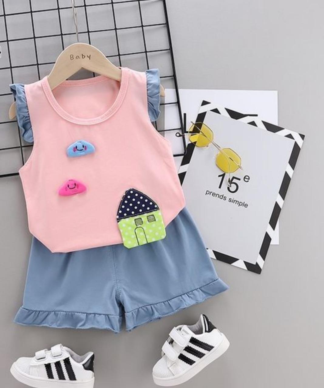 Cute Pink and Blue Shorts Set