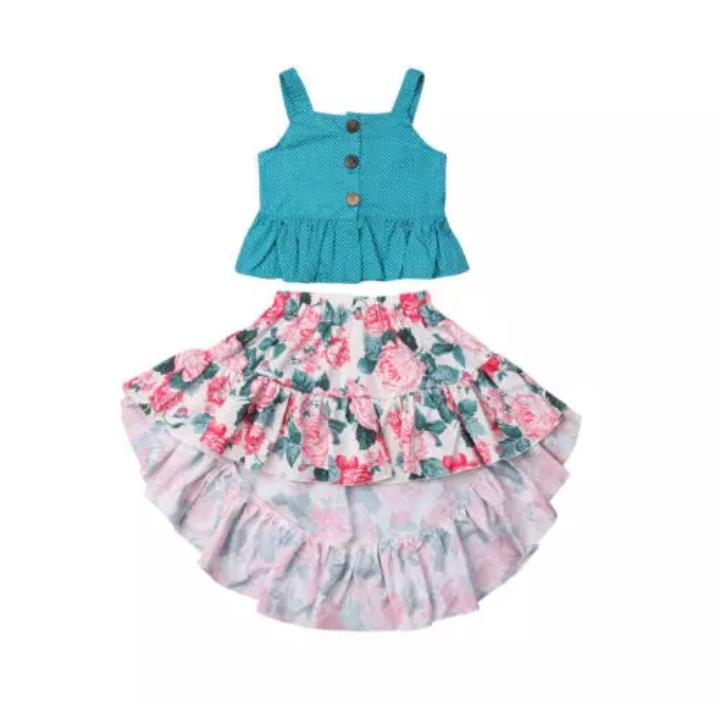 Cute Summer Set High Low Skirt