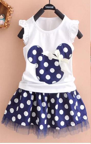 Cute White Polka Top  Skirt Set