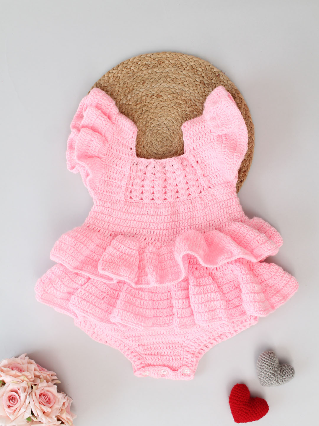 Cute Winter Romper Frock for Newborn Baby Pink