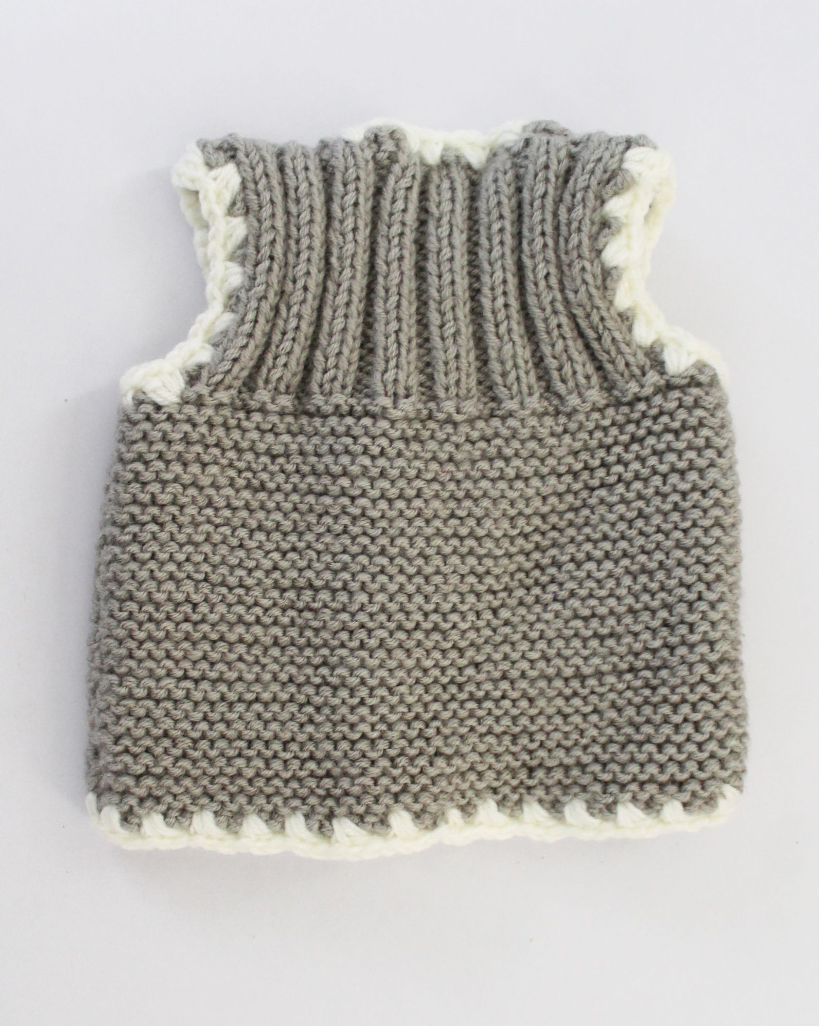 Front Openable Grey & White Stripped Woolen Vest With Heart Patch