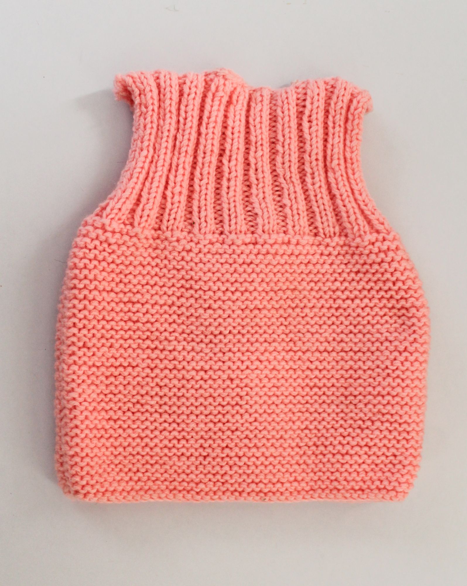 Front Openable Peach & White Stripped Woolen Vest With Flower Bunch