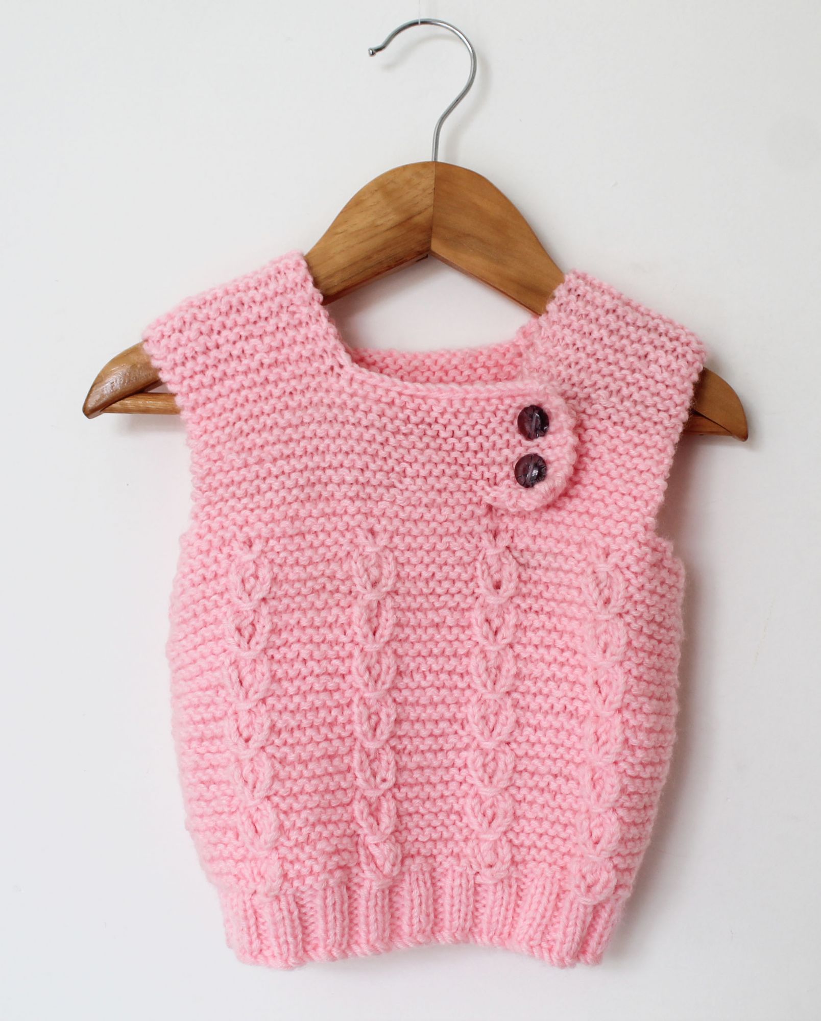 Pink Woolen Vest With Side Bottoned