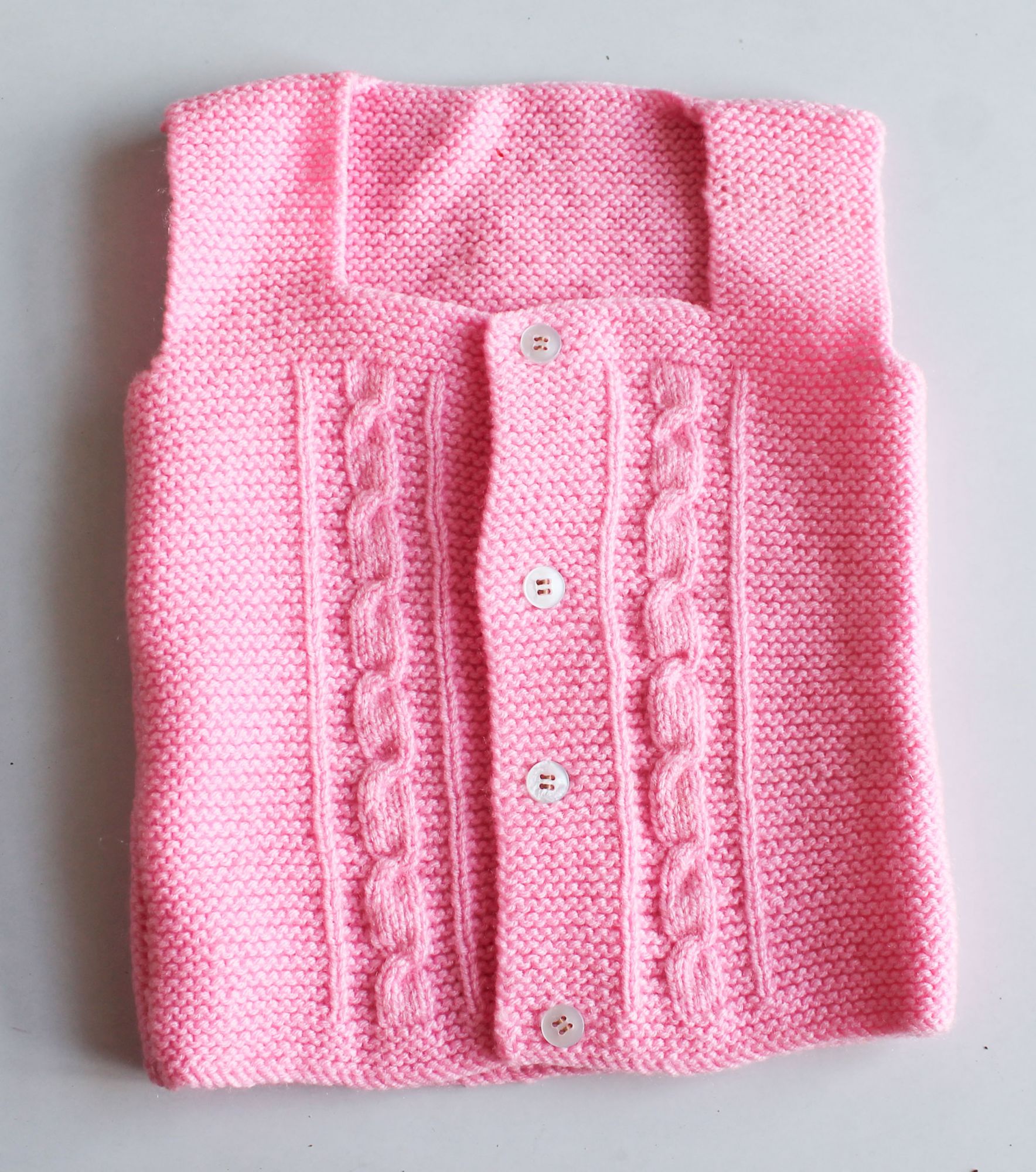 Front Openable Pink Woolen Vest With Cable Design