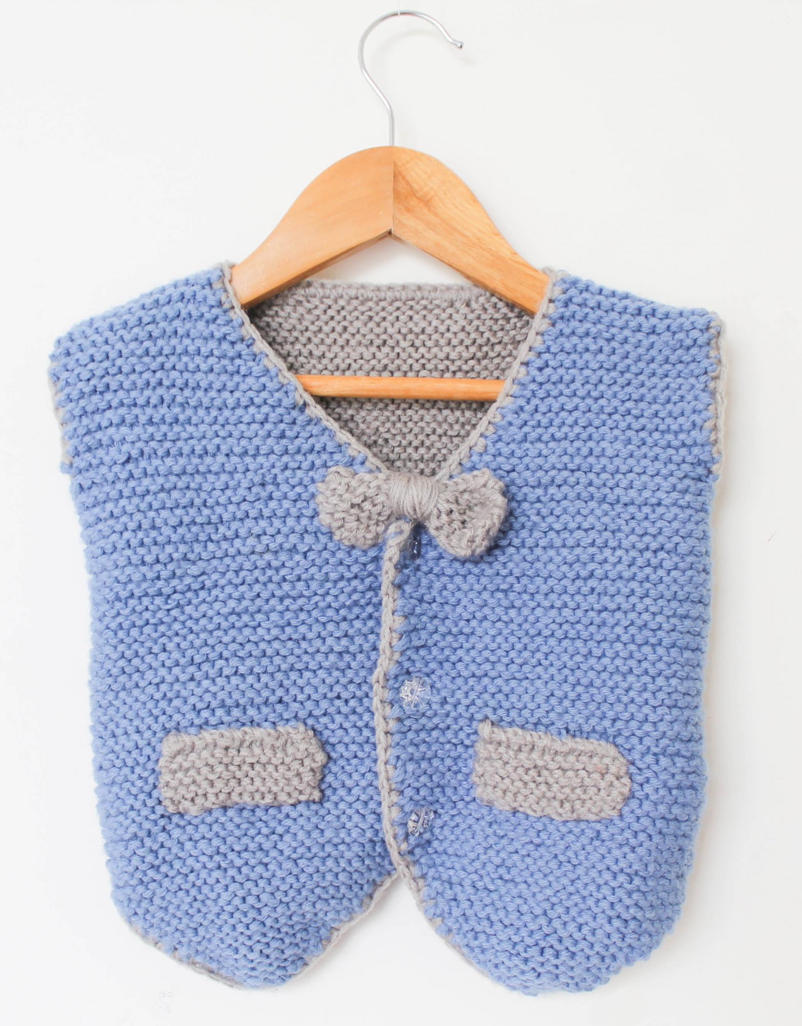 Dual Colour Woolen Vest With Bow