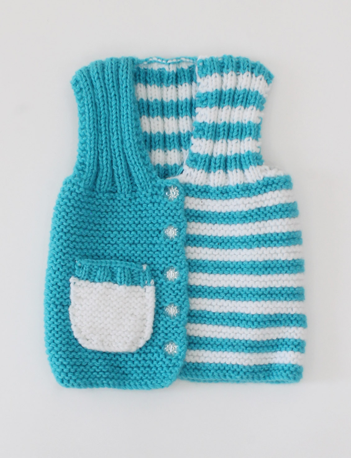 Woonie Handmade Sleeveless Striped & Pocket Detailing Vest-Blue