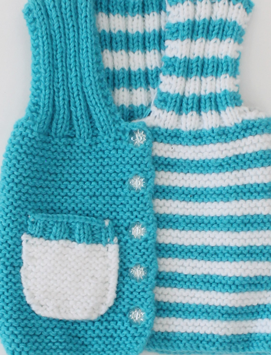Woonie Handmade Sleeveless Striped & Pocket Detailing Vest-Blue