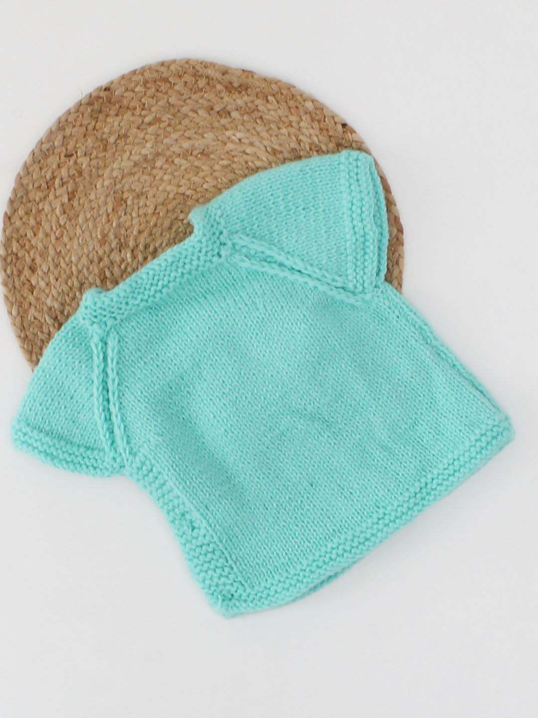 Woonie Handmade Short Sleeves Cloud With Rain Detailing Side Buttoned Design Knitted Vest-Green