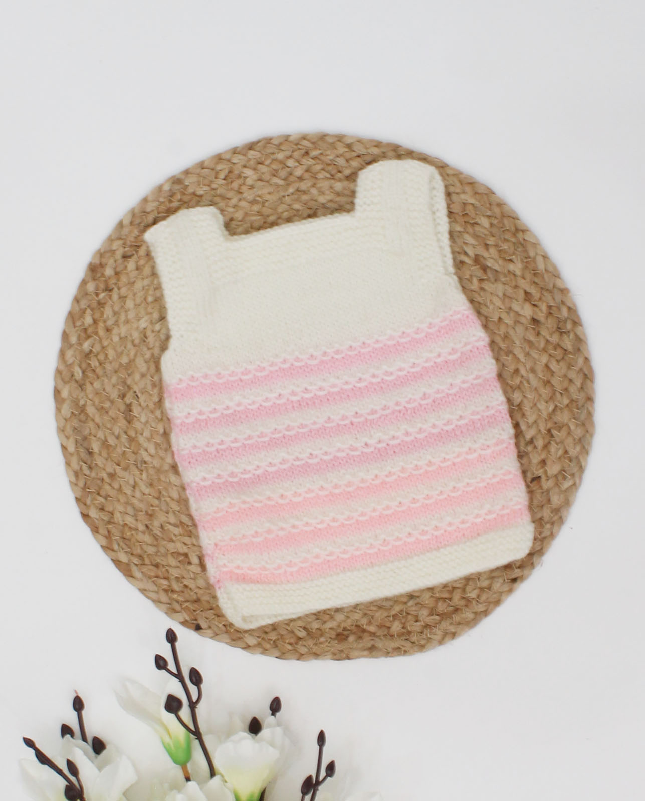 Woonie Handmade Sleeveless Striped Knitted Vest-Pink