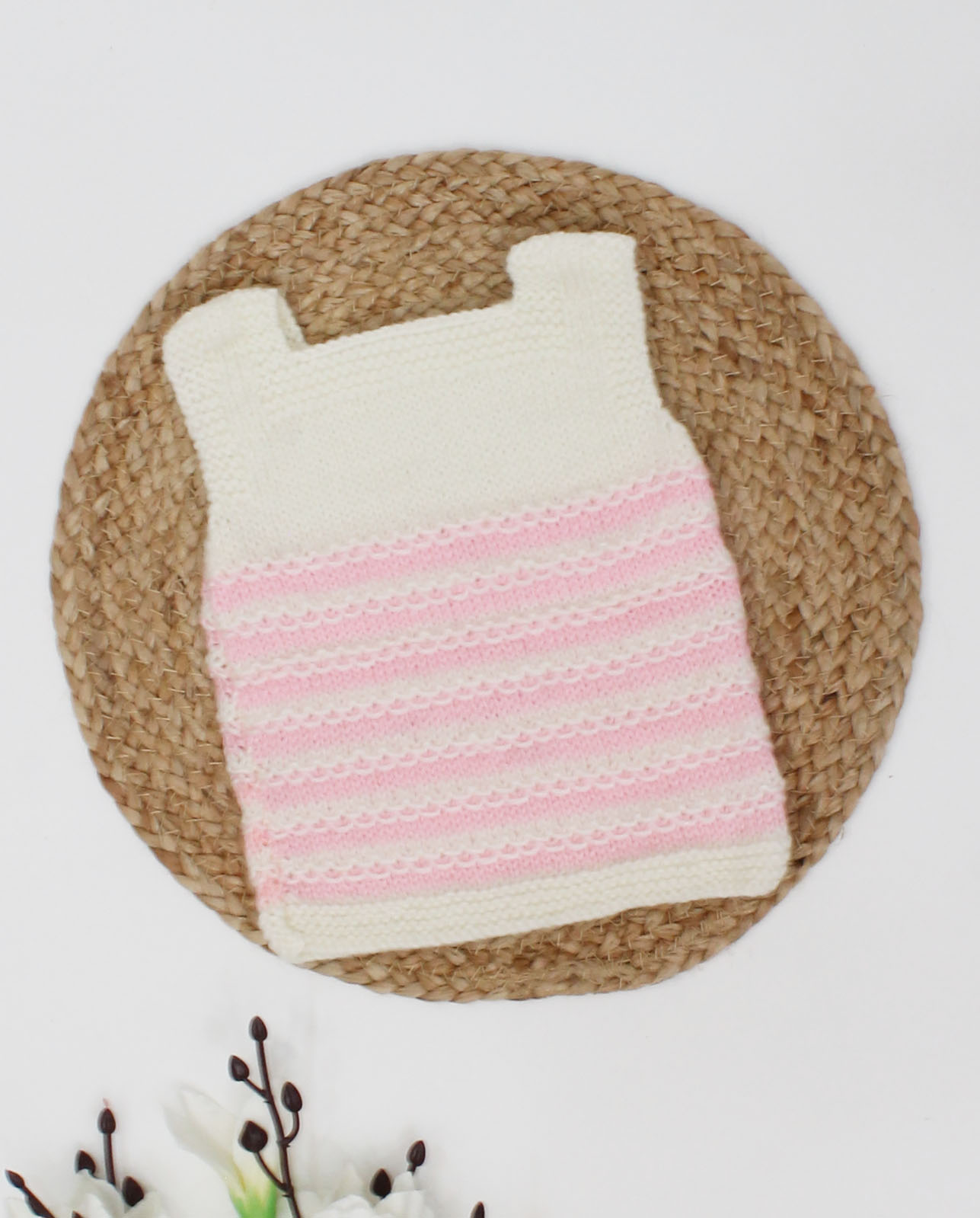 Woonie Handmade Sleeveless Striped Knitted Vest-Pink