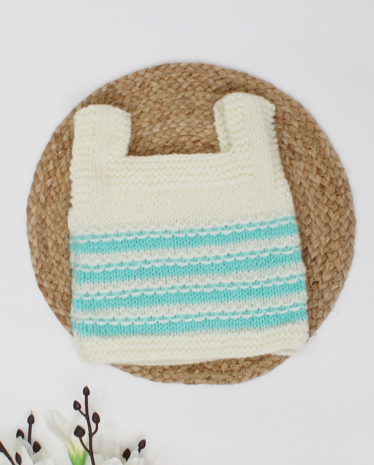 Woonie Handmade Sleeveless Striped Knitted Vest-Green