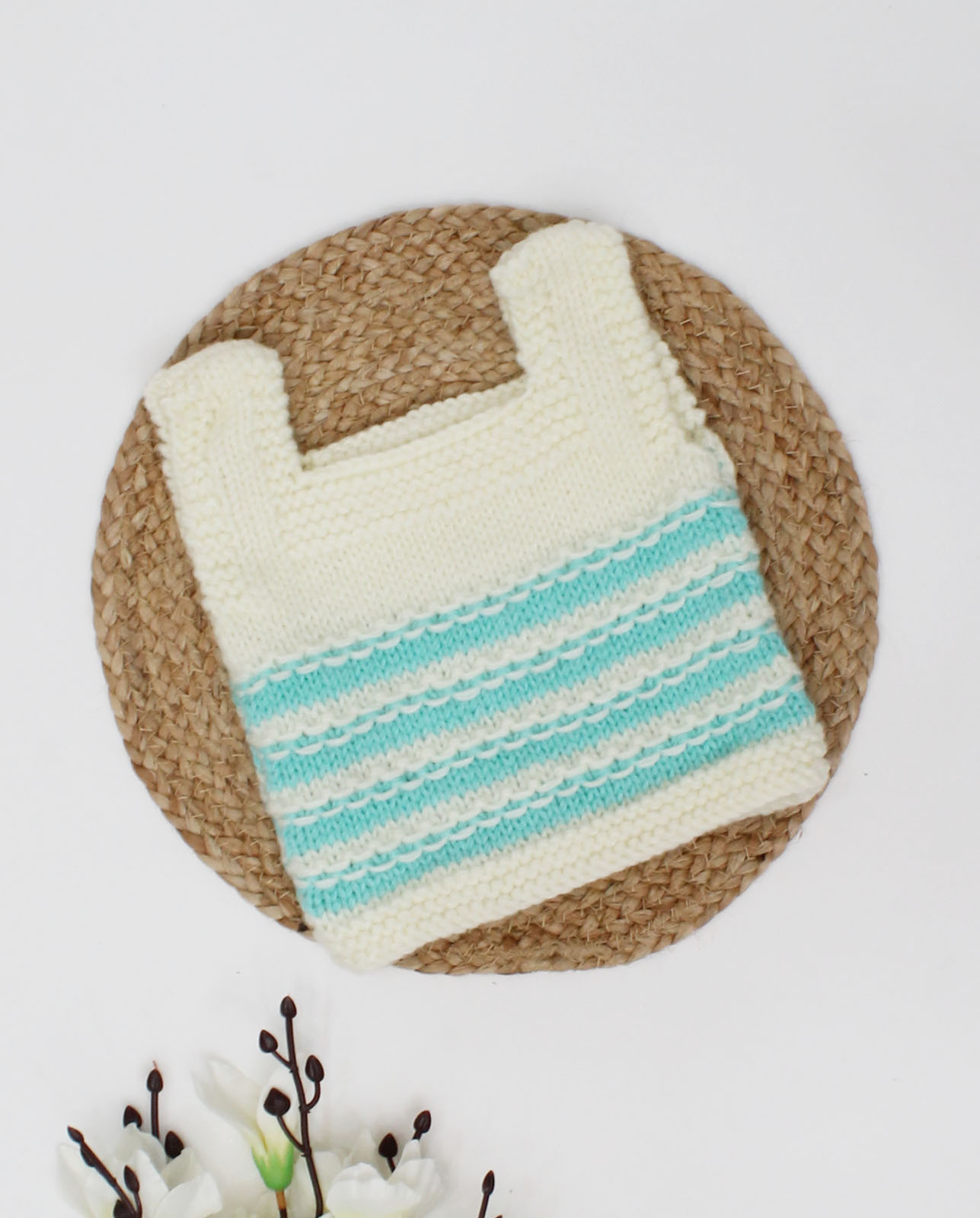 Woonie Handmade Sleeveless Striped Knitted Vest-Green
