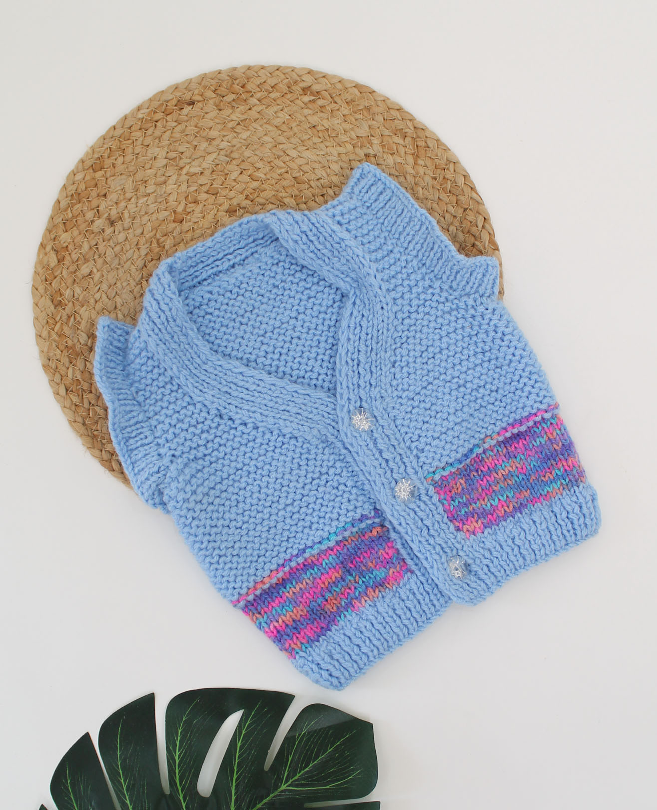 Woonie Handmade Short Sleeves Self Design Knitted Vest-Blue