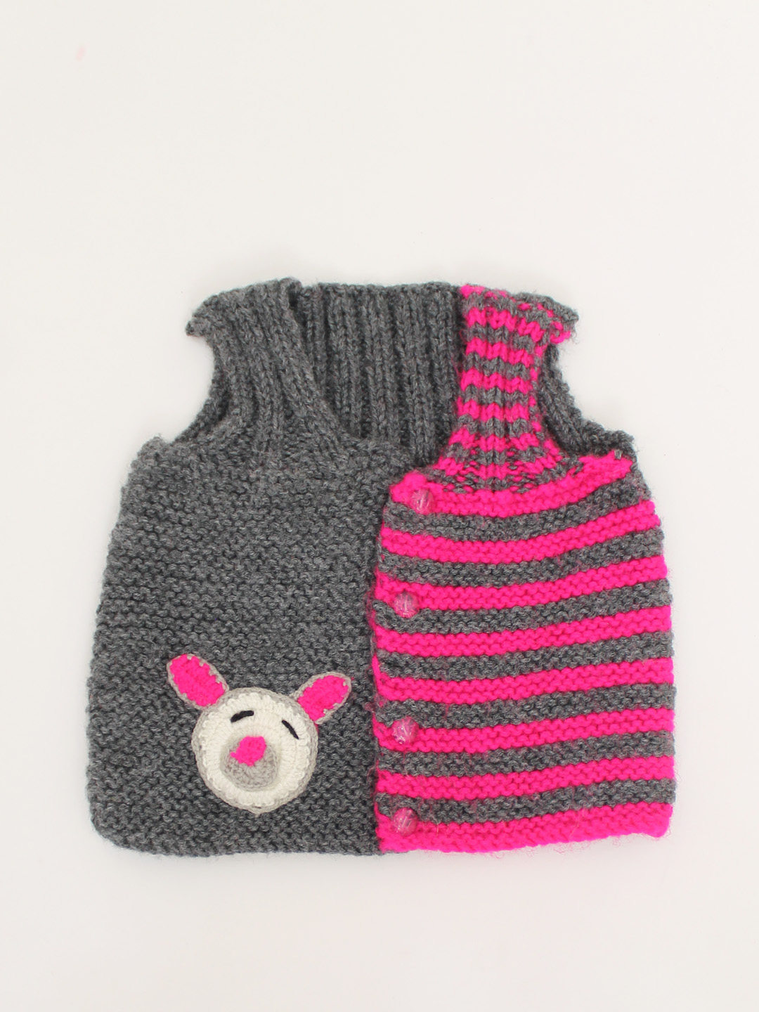 Woonie Handmade Half Striped Sleeveless Sweater Vest - Grey