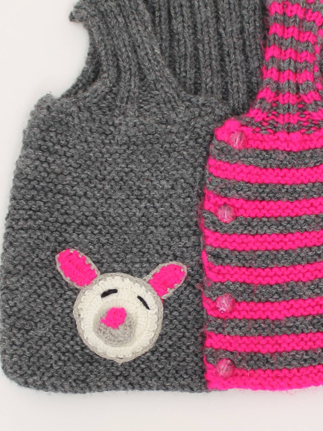 Woonie Handmade Half Striped Sleeveless Sweater Vest - Grey