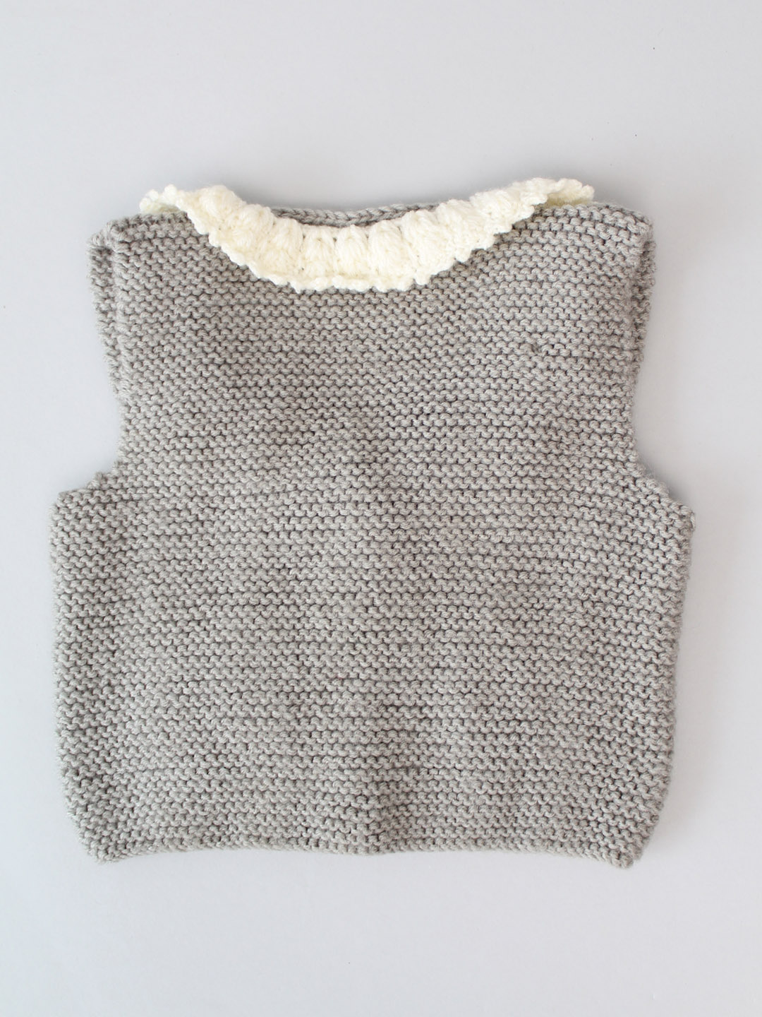 Hand Knitted Newborn Vest with Granny Square Pockets - Grey