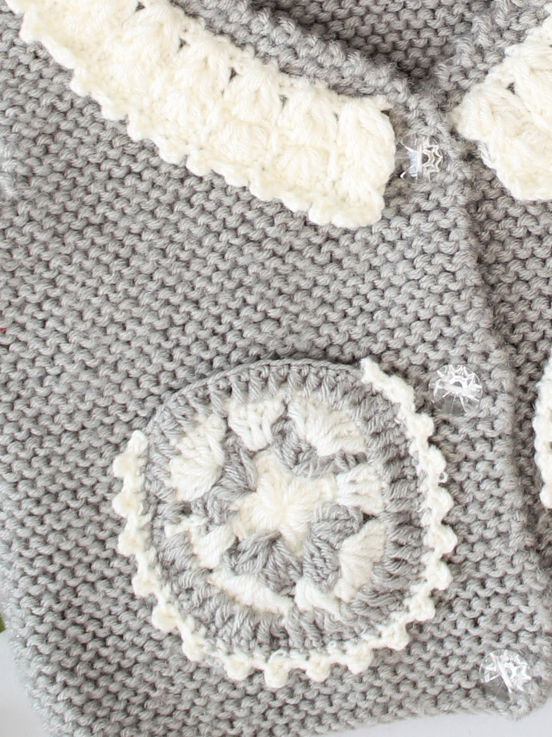 Hand Knitted Newborn Vest with Granny Square Pockets - Grey