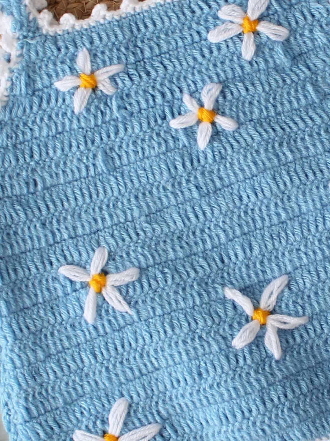 Handmade Floral Embroidered Crochet Vest for Infants -Sky Blue
