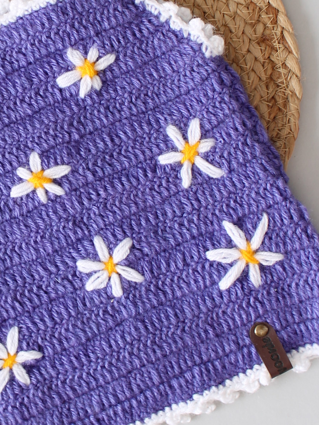 Strappy Floral Embroidery Crochet Baby Vest for Winters-Purple