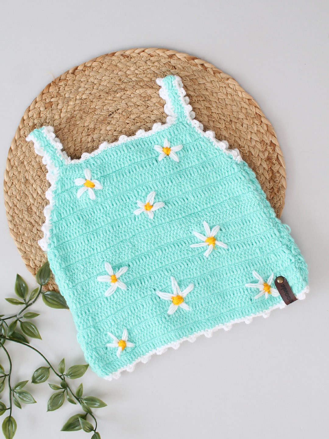 Floral Embroidery Crochet Toddler Vest for Winters - Sea Green