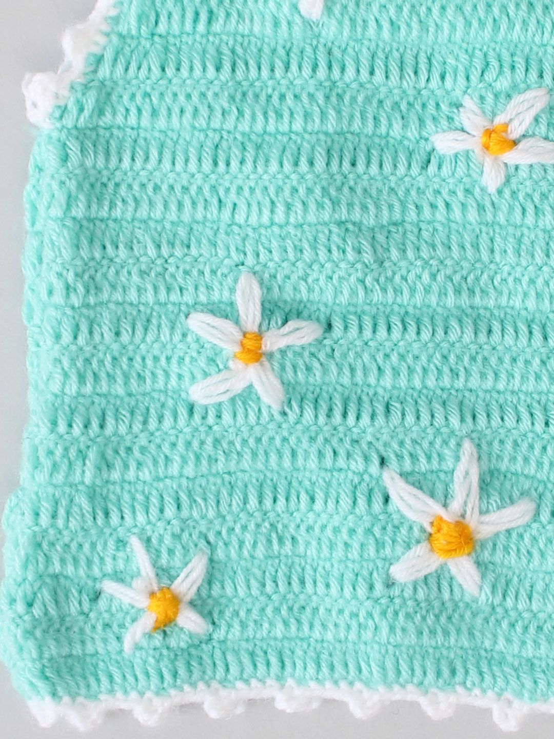 Floral Embroidery Crochet Toddler Vest for Winters - Sea Green