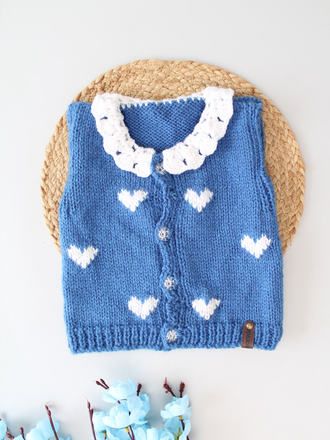 Handmade Vest with Heart Detailing for Newborn - Blue