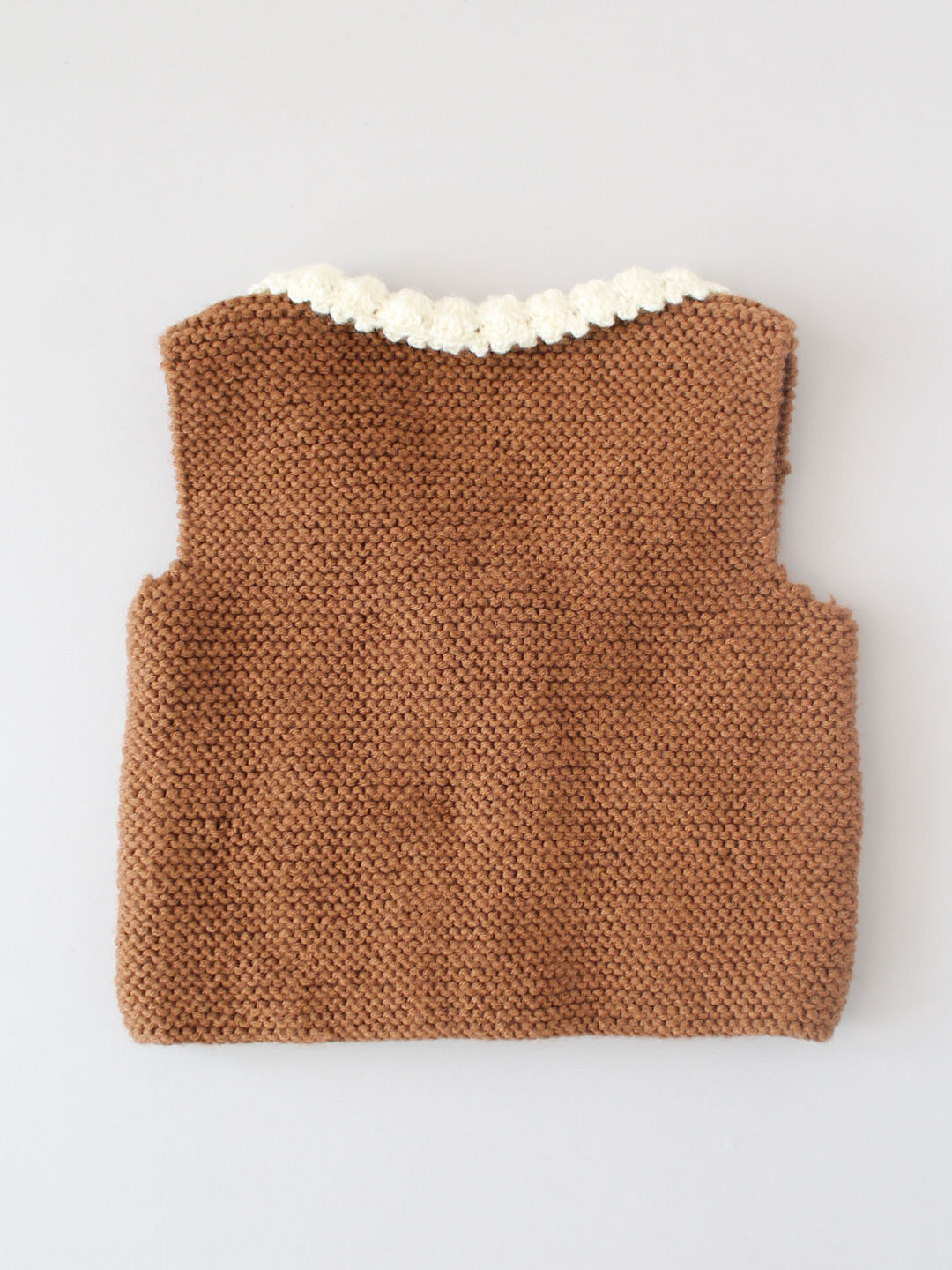 Hand Knitted Granny Square Pockets Vest - Brown